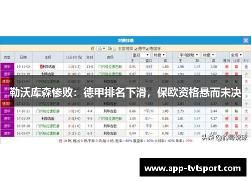 勒沃库森惨败：德甲排名下滑，保欧资格悬而未决