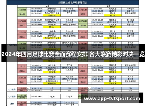 2024年四月足球比赛全面赛程安排 各大联赛精彩对决一览